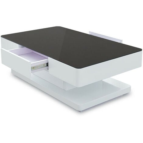 Table basse avec 2 tiroirs, Surfaces en verre trempé,100x60x35cm, Noir