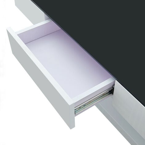 Table basse avec 2 tiroirs, Surfaces en verre trempé,100x60x35cm, Noir
