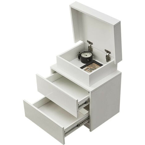 Table de Chevet avec 2 tiroirs et 16 Couleurs LED, 2 tiroirs Table de Chevet pour Salon, Chambre à Coucher, Blanc