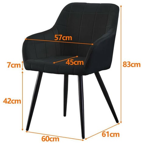 Lot de 2 chaises de salle à manger rembourrées en velours, avec accoudoirs classiques, dossier et pieds en métal, Noir