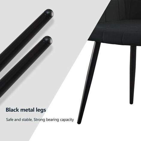 Lot de 2 chaises de salle à manger rembourrées en velours, avec accoudoirs classiques, dossier et pieds en métal, Noir