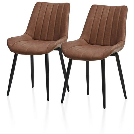 Lot de 2 chaises de salle à manger en cuir avec dossier et assise rembourrée, 53x43x89cm, Marron Clair (1/5)
