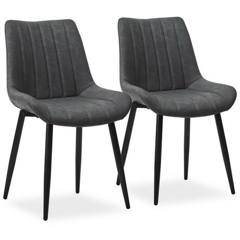 Clipop – Lot de 2 chaises de salle à manger en cuir synthétique – Dossier ergonomique – Dimensions 53x43x89cm – Couleur gris (1/5)