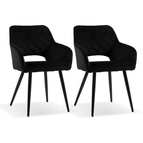 Lot de 2 chaises de Salle à Manger rembourrées en Velours avec accoudoirs et Pieds en métal pour Salle à Manger,Noir