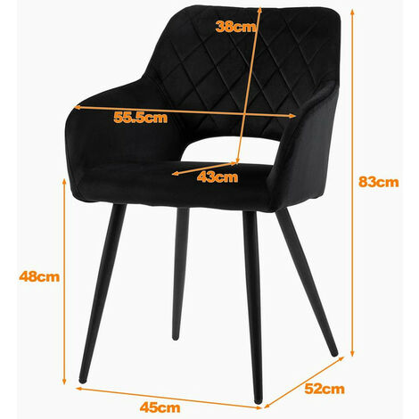 Lot de 2 chaises de Salle à Manger rembourrées en Velours avec accoudoirs et Pieds en métal pour Salle à Manger,Noir
