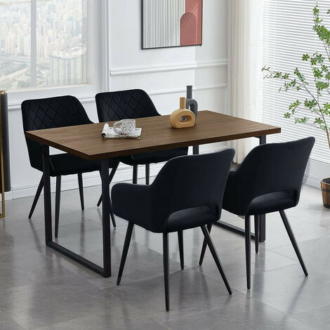 Lot de 2 chaises de Salle à Manger rembourrées en Velours avec accoudoirs et Pieds en métal pour Salle à Manger,Noir