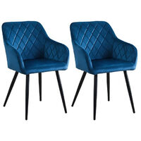 Lot de 2 chaises de Salle à Manger en Velours avec Dossier, accoudoirs et Pieds en métal, Bleu