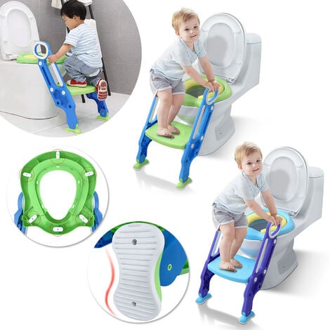 ZONEKIZ adaptador wc para niños con escalera asiento de inodoro para niños  de 2-6 años plegable ajustable con escalón antideslizante 67,9x42,8x51,5 cm