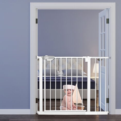 Barrera Seguridad para Niños y Bebe, Barandilla Escalera Seguridad, Valla  Metálica con Apertura de 75-87 cm, Dual Bloqueo, Blanco