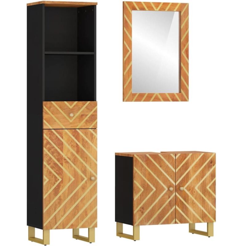 3-tlg. Badschrank-Set Braun und Schwarz Massivholz Mango vidaXL362091