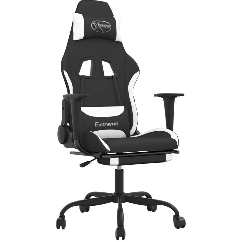 Gaming-Stuhl Bürodrehstuhl mit Massage & Fußstütze - Schreibtischstuhl  ergonomischer Schwarz und Weiß Stoff BV549047 - BonneVie