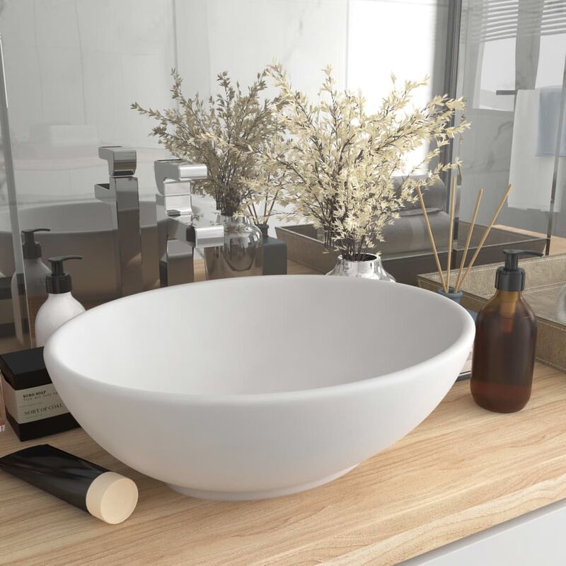 Luxuriöses Ovales Waschbecken Aufsatzwaschbecken - Waschtisch Matt Weiß  40x33 cm Keramik BV426022 - BonneVie
