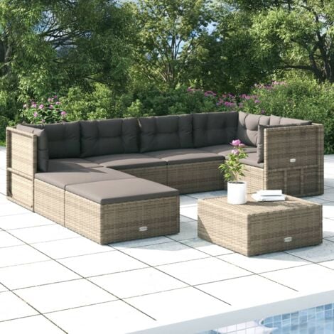 Garten Lounge 2-er Set mit Ecksofa und Tisch aus Korb Grau inkl.  Sitzpolster | Natur24