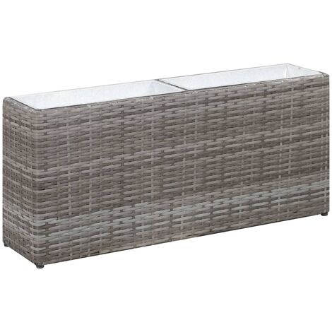 GartenHochbeet mit 2 Töpfen，Blumenkasten 90 x 20 x 40 cm Poly Rattan