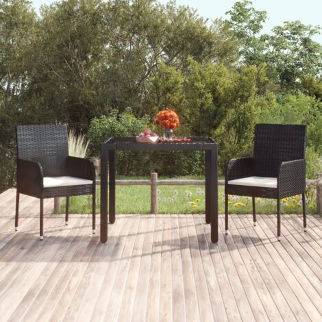 Gartentisch，Terrassentisch mit Glasplatte Schwarz 90x90x75 cm Poly Rattan vidaXL