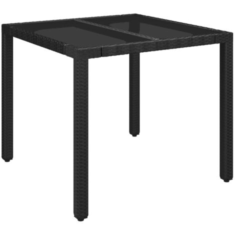 Gartentisch，Terrassentisch mit Glasplatte Schwarz 90x90x75 cm Poly Rattan vidaXL