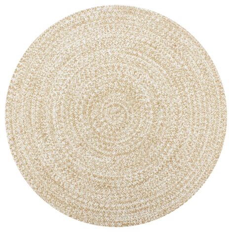 Teppich，Fußmatte Handgefertigt Jute Weiß und Natur 120 cm vidaXL