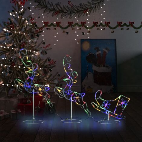 Weihnachtsdeko LED Rentiere & Bunt 260x21x87 cm vidaXL42624 Schlitten Acryl