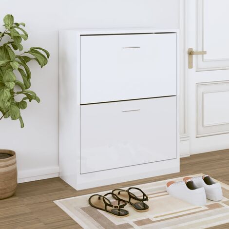 vidaXL Schuhschrank Weiß glänzend 63x24x81 cm Holzwerkstoff