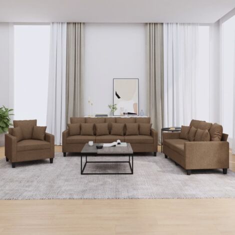 3-tlg. Sofagarnitur mit Kissen Braun Stoff vidaXL