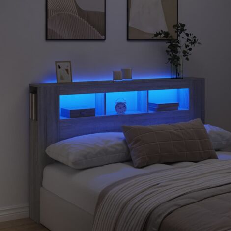 LED Kopfteil Sonoma Grau 160x18,5x103,5 cm Holzwerkstoff