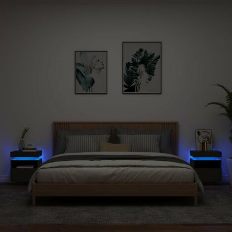 vidaXL Nachttische mit LED-Lichtern 2 Stück schwarz 40x39x48,5 cm