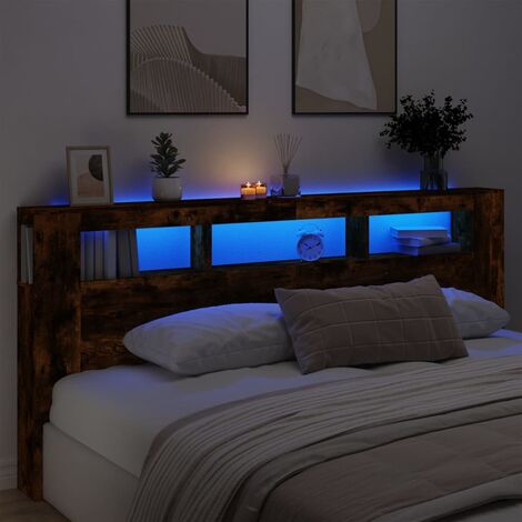 LED-Kopfteil Räuchereiche 220x18,5x103,5 cm Holzwerkstoff vidaXL