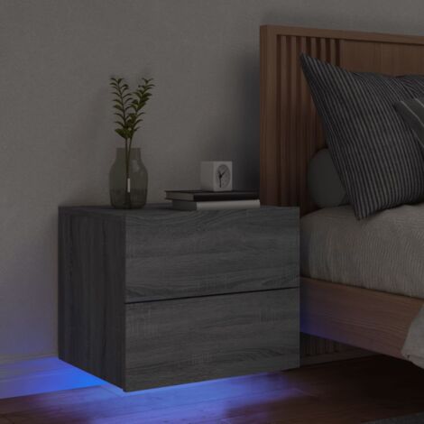 Wand-Nachttisch mit LED-Leuchten Grau Sonoma vidaXL909238