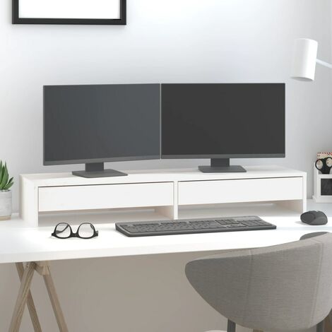 Monitorständer Weiß 100x27x15 cm Massivholz Kiefer vidaXL48411