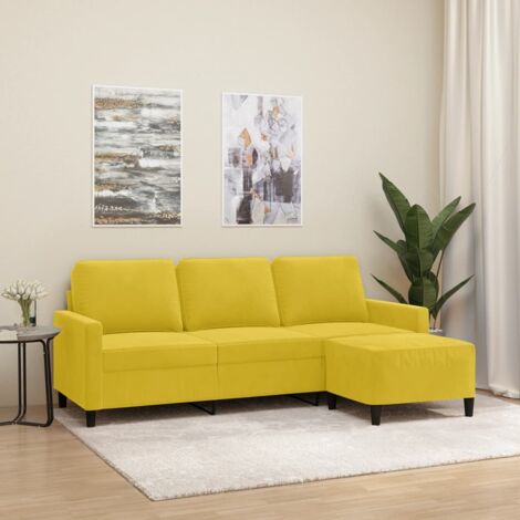 3-Sitzer Sofa mit Fußstütze gelb 180 cm Samt