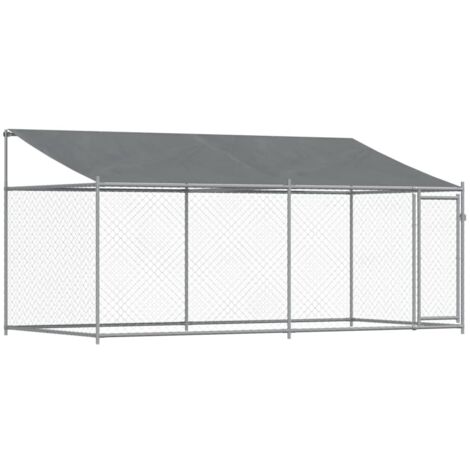 Hundegehege mit Dach und Tür grau 4x2x2 m verzinkter Stahl