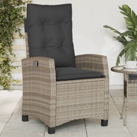 Gartensessel Verstellbar mit Kissen Grau Poly Rattan vidaXL968847