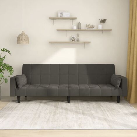 Schlafsofa 2-Sitzer mit 2 Kissen Dunkelgrau Samt vidaXL689965 (1/5)