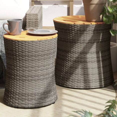 Garten-Beistelltische 2 Stk. mit Holzplatte Grau Poly Rattan vidaXL79476