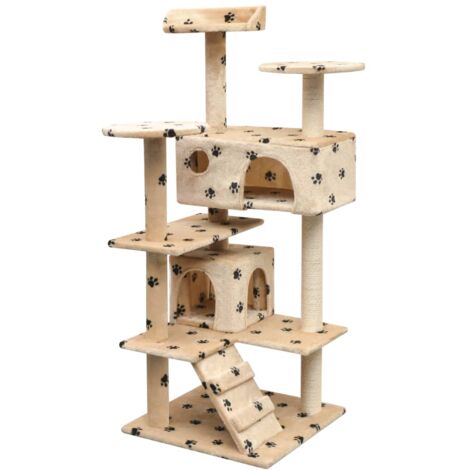 Katzen-Kratzbaum 125 cm Pfoten-Aufdruck Beige vidaXL731959