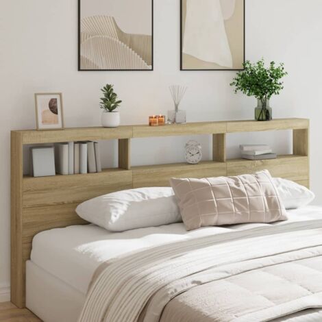 LED-Kopfteil mit Ablagen Sonoma-Eiche 220x17x102 cm vidaXL834744