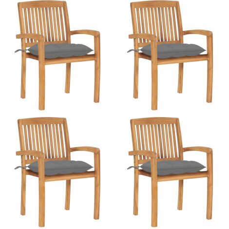 Stapelbare Gartenstühle mit Kissen 4 Stk. Massivholz Teak vidaXL252658 (1/5)