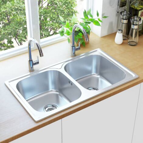 Küchenspüle  Spülen mit 1 Becken  Spülbecken Doppelbecken mit Sieb & Siphon Edelstahl DE75223