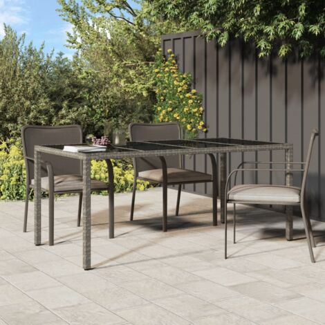 Gartentisch，Terrassentisch，Gartenmöbel，Balkontisch Grau 190x90x75 cm Gehärtetes Glas und Poly Rattan VMEC225377