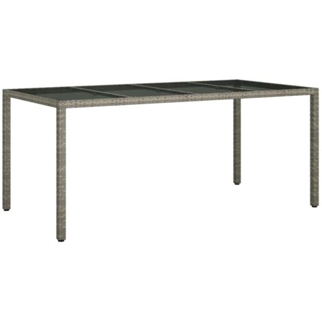 Gartentisch，Terrassentisch，Gartenmöbel，Balkontisch Grau 190x90x75 cm Gehärtetes Glas und Poly Rattan VMEC225377