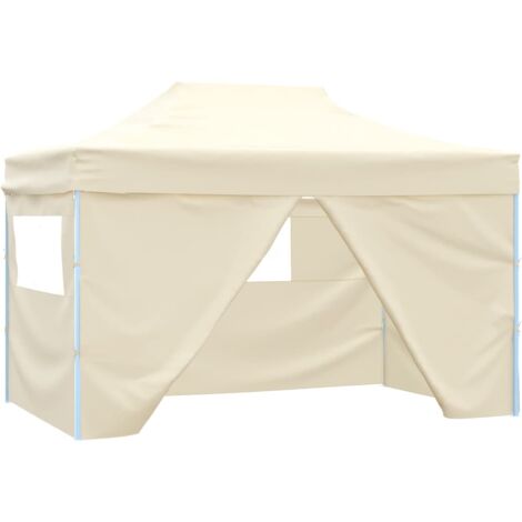 Faltzelt Pop-Up，Faltpavillon，Pavillon Faltbar für Camping/Markt/Festival mit 4 Seitenteilen 3 x 4,5 m Cremeweiß XDGN388795