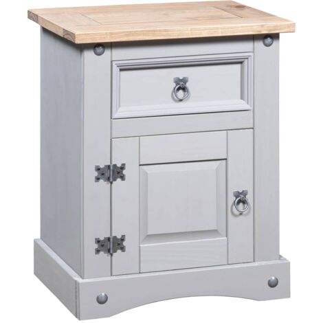Nachttisch,Nachtschrank,Nachtkommode,Beistelltisch im Mexiko-Stil Corona Kiefernholz Grau 53x39x67 cm FNTDX885094 (1/5)