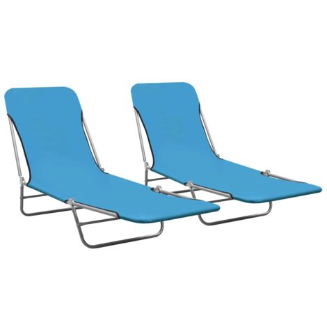 2 Stk. Klappbare Sonnenliegen,Liegestuhl,Gartenliege Stahl und Stoff Blau VEIN428487 (1/5)