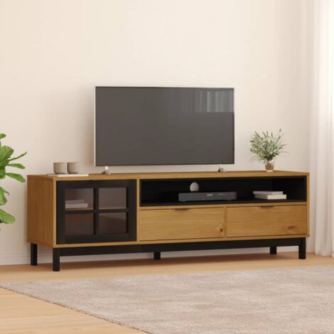 TV-Schrank,TV-Möbel,Fernsehschrank mit Glastür FLAM 158x40x50 cm Massivholz Kiefer CFW307183 (1/5)