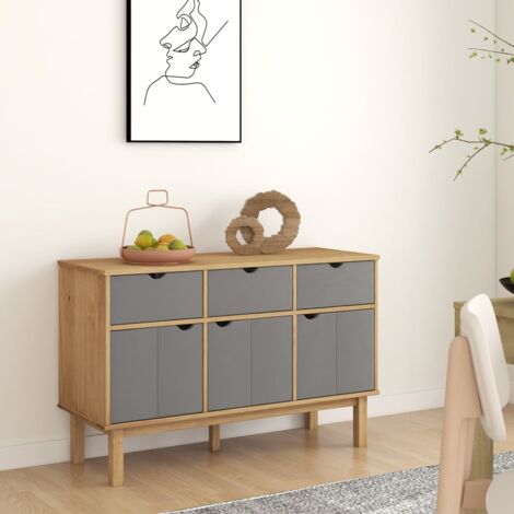 Sideboard,Kommode,Küchenschrank,Aufbewahrungsschrank OTTA Braun&Grau 114x43x73,5 cm Massivholz Kiefer CFW629266 (1/5)