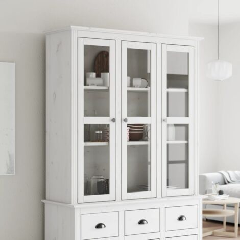 Vitrinenschrank mit Glastüren BODO Weiß Massivholz Kiefer CFW916539