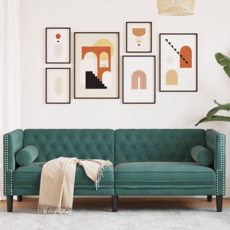 Chesterfield-Sofa mit Nackenrollen 3-Sitzer Dunkelgrün Samt vidaXL149227