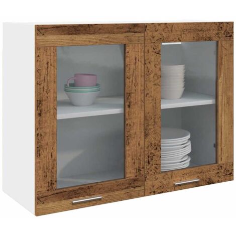 vidaXL Hanging Glass Cabinet "Lyon" Old Wood 80x31x60 cm Engineered Wood