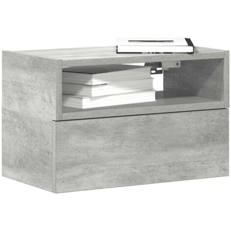 Wand-Nachttisch Betongrau - Platzsparender Beistelltisch Mit Schubladen