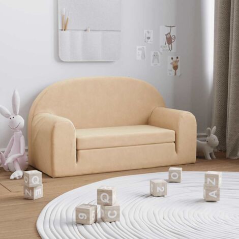 Kinder-Schlafsofa 2-Sitzer Creme Weicher Plüsch vidaXL